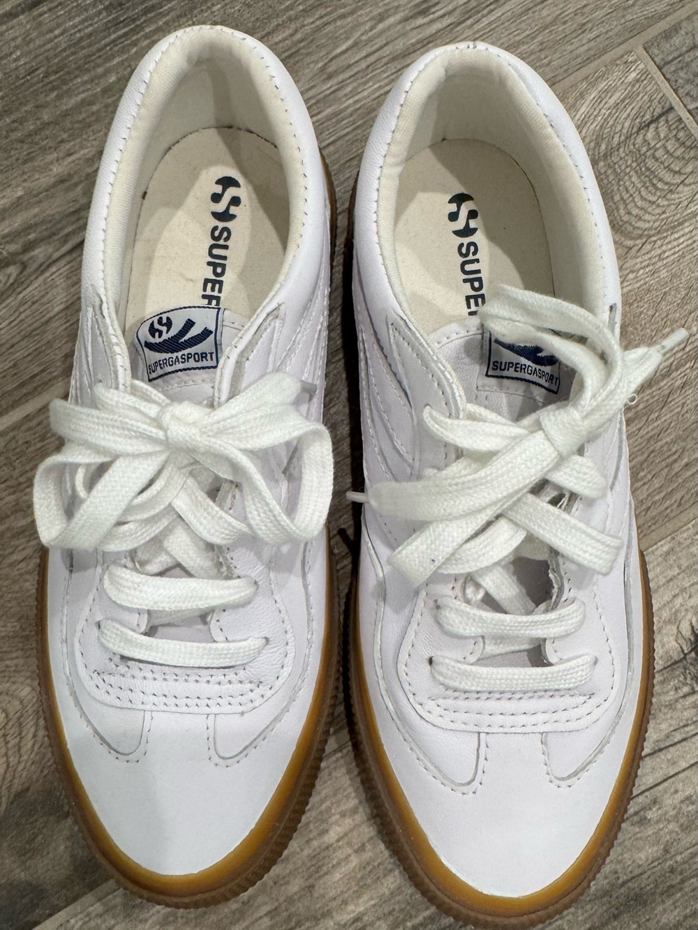 NWOT Superga White Leather Sneakers with Gum Sole Size 37